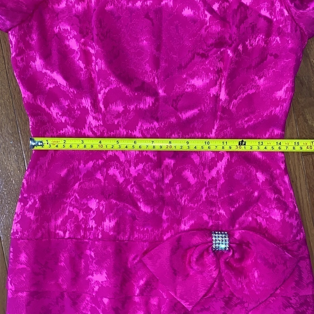 Vintage A.J. Bari 100% Silk Lined Fuchsia Pink Bow Tie Ruffle Dress Size 8 - Picture 15 of 15